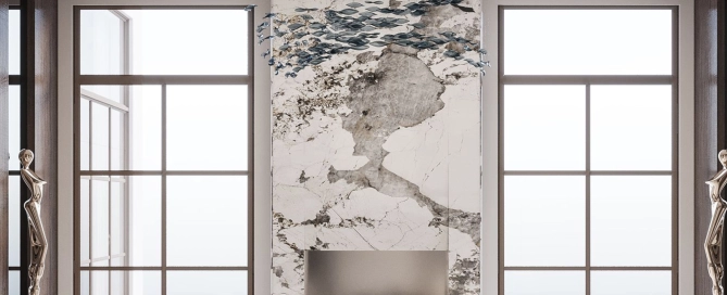 desenli mermer şömine kaplaması